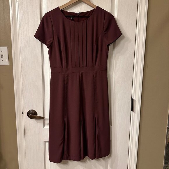 Talbots Dresses & Skirts - Talbots | 6P Petite Wine Short Sleeve Midi Dress Career Fit Flare A Line Pleated